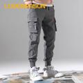 Loveseason Fitness Pants Mid-Rise Multi Pockets Solid Color Casual Cargo Pants. 