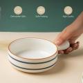 Random Color, Swirl Round Ceramic Serving Bowl with Handle, Soup Bowl, Salad Bowl, Bowl for Snacks, Microwave Safe, Dishwasher Safe (8.2 inch, 500 ml). 