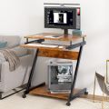 Small Computer Desk with 4 Wheels, 2 of which with Brakes, PC Table in Z Shape with Keyboard Drawer for Home and Office, 60 x 48 cm. 