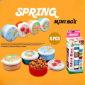 Spring Mini Box (Pack of 4) Mini Airtight Boxes for Lunch | Small Storage Boxes for Food | Storage Box Organizer for Kitchen | Mini Travel Box Case | Mini Fridge-Cutlery organizer Boxes | Mini Tin Boxes multiple Drum like designs, Colorful tin organizer. 