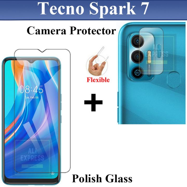 Tecno Spark 7 Tempered Glass Screen Protector Polish Glass and Back Camera 9H Gorilla Flexible Protector - Value Combo Deal