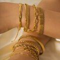 New Non Tarnish Adjustable 18k Gold Stainless Steel Layered Cuban Chain Bracelet Women Men Snake Link Bracelet For Gift. 