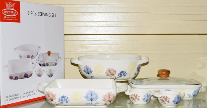 Imperial Serving Set - 6 Pcs - Ceramic - White & Blue