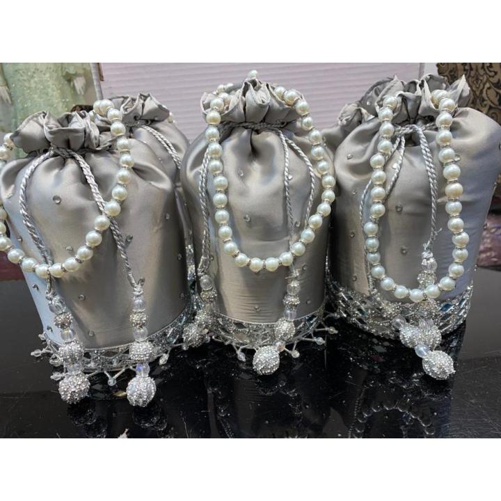 silver potli bag Gol bag silver color silver clutch silver color bag