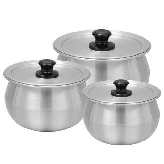 Pot Set Aluminium With Metal Finish 3 Pieces Capry pot set 3 pot set silver(almunium)  (pateli) (handi) cookware New style