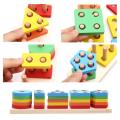 Wooden Geometric Shape Matching 5 Column Blocks Pole For Boys and Girls. 