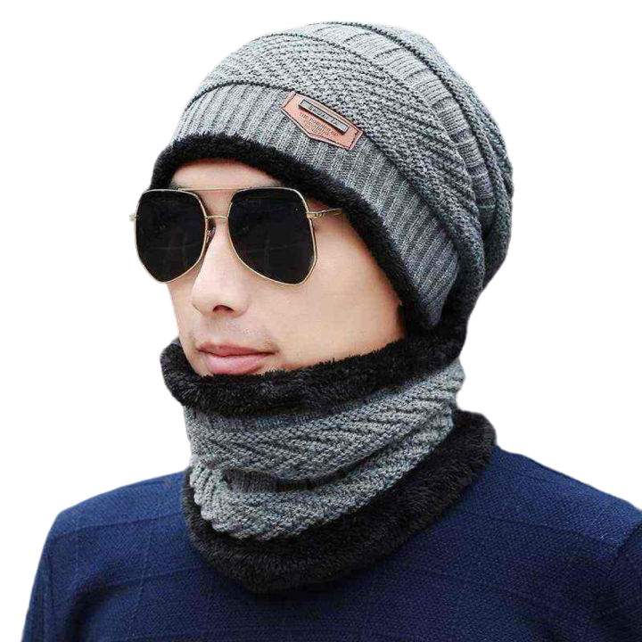 Original Beanie Cap Neck Warmer For Men / Women Beanie Full Set-2 Piece, Cap + Neck Warmer / Hat & Warmer Topi Hat Cap Neck Warmer Muffler, Song Ting Cap Hat And Scarf Set