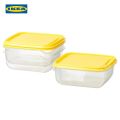 IKEA PRUTA Food Container Set of 3 Transparent Yellow Blue 0.6L 70ML Airtight Plastic Storage with Lids Microwave Safe. 