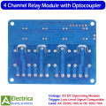 4 Channel Relay Module 5V with Optocoupler Isolation, Low Level Trigger Compatible with Arduino, Raspberry Pi, PIC, AVR, ARM & Smart Home Automation Projects by Electrica. 
