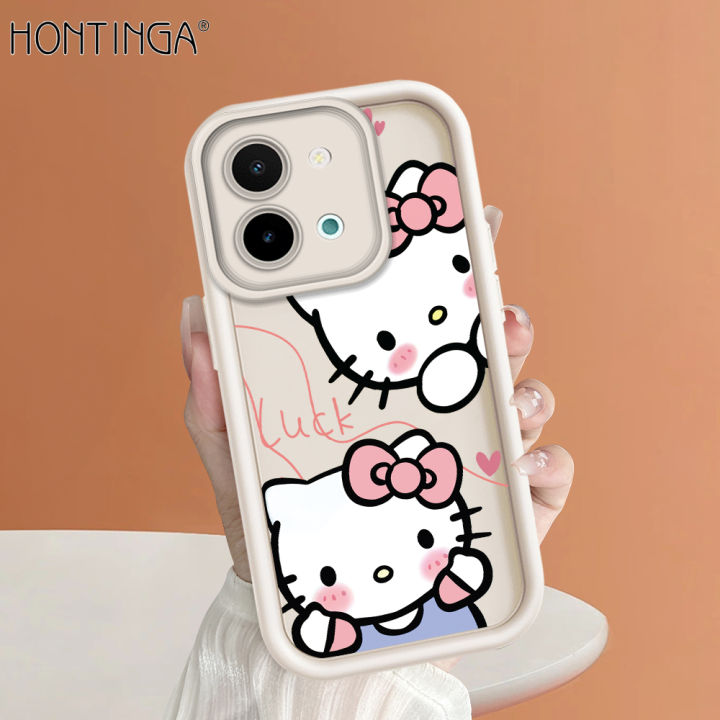 Hontinga for Vivo Y28 4G Back Cover Cute Shy Hello Kitty Pattern Ladder Soft Camera Protection Rubber Phone Case for Girls