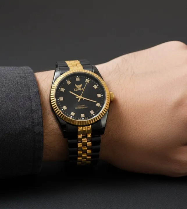 Classic%20Men%E2%80%99s%20Watch%20%E2%80%93%20Gold%20Plated%20Bezel%20with%20Steel%20Bracelet%20-%20Image%203