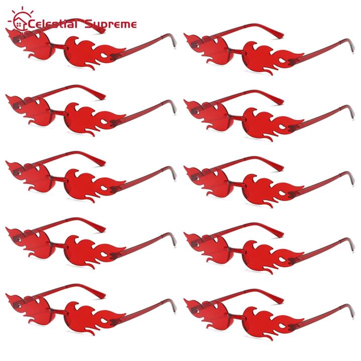 Cool Flame Design Glasses 10 Pairs Flame Shape Decorative Glasses with Nose Pads for Men Women Distortion-free Lenses Perfect for Stage Performance Outdoor Activities Photo Prop Eyewear Flame-shaped