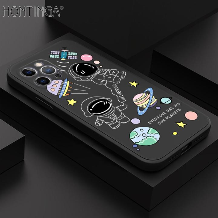 Hontinga for iPhone 12 Pro Max Case NASA Earth Planet Astronaut Phone Case Square Edge Pattern Liquid Silicone Cases Full Cover Camera Case