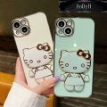 AnDyH Casing For vivo Y21 2021 Y21s Y33s Y21t Y21a Y21e Y33t T1x 4G Y21G Case Cartoon Fashion Hello Kitty Plating Reversible Mirror Folding Stand Phone Case Shockproof Phone Casing Full Lens Cover Camera protective Softcase. 
