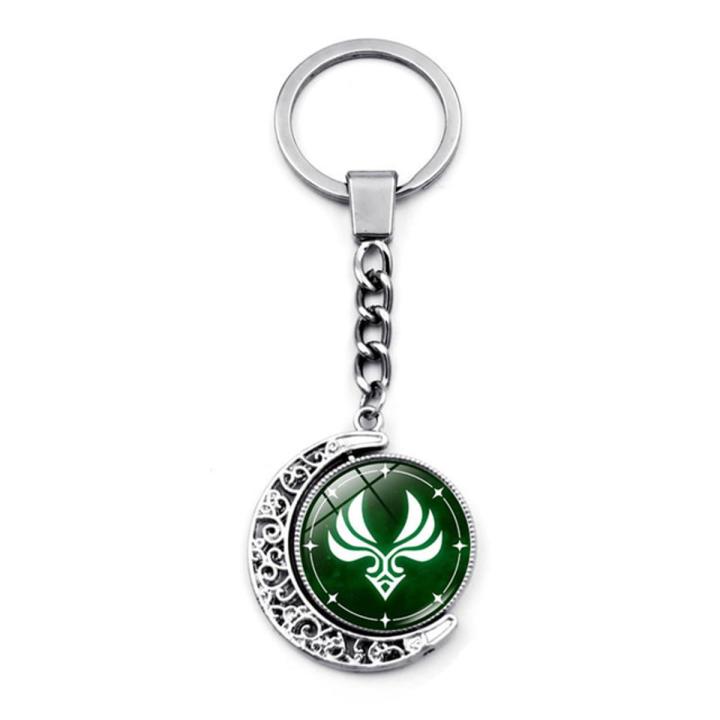Genshin Impact Keychain 360 Degrees Rotated Moon Pendant Game Eye Of God Metal Key Chain Ring For Men Women Cute Keychain Charms