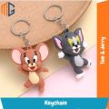 2 Piece Tom and Jerry Soft Silicone 3D Cartoon Character Rubber Keychain Chain. 