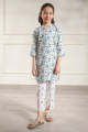 SAYA Printed Lawn Stitched 2 Piece (Shirt/Trouser)  For Kids white 87324. 