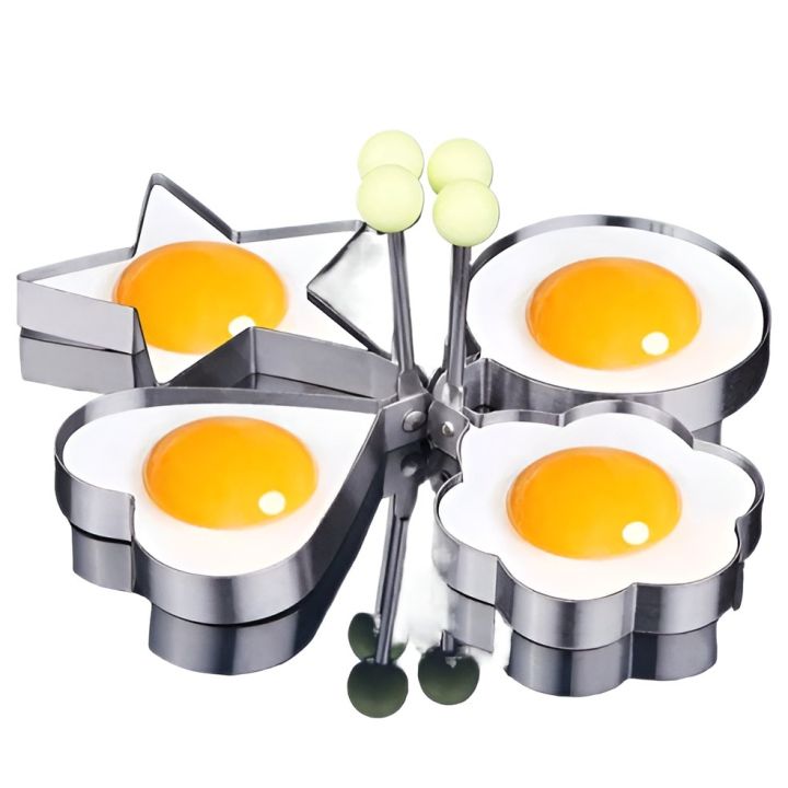 Fried Egg Mold, Pack of 4 Stainless Steel Egg Ring Egg Shaper Pancake Mold Heart/Round/Star/Flower Shapes