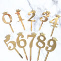 0-9 Numbers Cake Toppers Happy Birthday Cute Crown Number Cake Flag Acrylic Cupcake Topper Birthday Party Cake. 