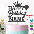 PERSONALISED Happy Birthday Glitter Cake Topper with Crown For Party Celebration, Birthday Decoration, Customized topper with ANY Color, ANY NAME, ANY AGE. 