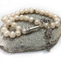 Export Quality Natural unique design Tasbih Natural Pearl misbaha Freshwater Pearl Muslim Jewelry Rosary Bead Islamic Gift (10mm x 33beads) – muslim Pearls zikr prayer Tasbeeh - handmade  Rosary 10mm tasbi counter Stress Relaxation. 