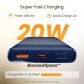 Ambrane 10000mAh Slim Power Bank, 20W Fast Charging, Dual Output, Type C PD (Input & Output), Quick Charge, Li-Polymer, Multi-Layer Protection for iPhone, Anrdoid & Other Devices (Stylo 10K, Blue). 