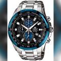 Casio Edifice Watch Mens Black Analog-Digital Stop Watch Date Display Multi-Function Silver Stainless Steel Band Watch-EF-539D-1A2VUDF. 