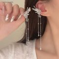 Korean Elegant Silver Color Butterfly Earrings Cute Tassel Ear Cuffs for Women Clip on Earring Fake Piercing Fashion Jewelry. 