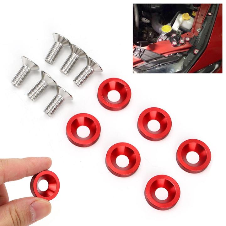 6pcs M8 Decorative Red Washers Screws Universal for Automobile Car Fender Bumper Engine Cover