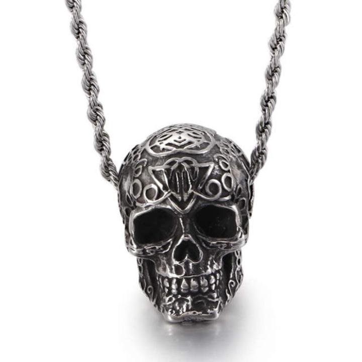Retro Stainless Steel Mens Punk Skull Pendant Necklace For Men Domineering Halloween Accessories Gothic Biker Jewelry Male New