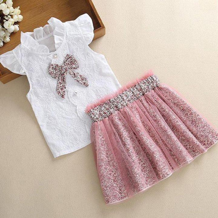 Kids Baby Girls Sleeveless Bow Shirt Tops Leopard Print Gauze Skirt Outfits Set
