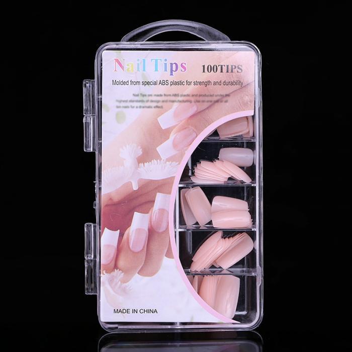 100 French Nails Tips with 10 different sizes Long Salon DIY Make Up Tool