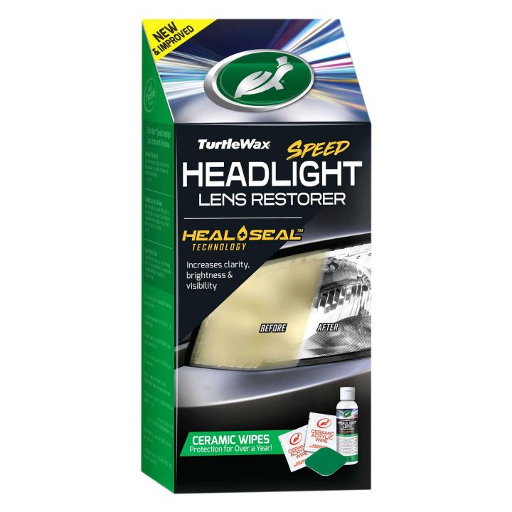TURTLE WAX SPEED HEADLIGHT LENS RESTORER KIT WITH CERAMIC SEALING WIPES HEAL+SEAL TECHNOLOGY
