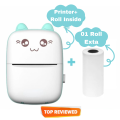 Portable Mini Printer with 2 x Thermal Paper Roll Inkless Bluetooth Portable Photo Printing - Android IOS Fit for Photo Picture Office Receipt Label Note QR Code Adhesive Label Thermal Papers - Mini Printer for mobile Photo, Printer Small Mini pocket size. 