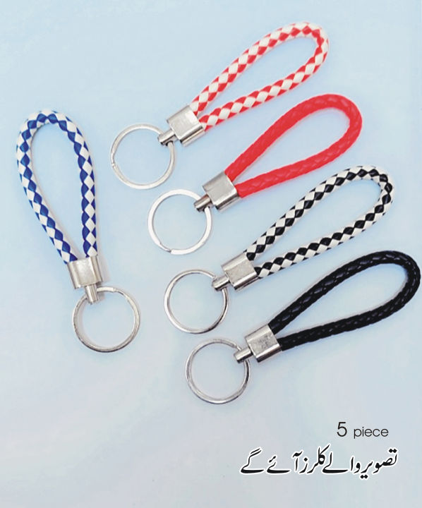 Fashion Keychain Pack of 5 PU Leather Key Chain Braided Woven Rope Key rings Bag Keyring Car keyrings Men Women Keychains Fancy Keyring Key Chain for Bag