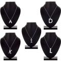 Initial Letter Stainless Steel Silver Alphabet Pendant Necklace – Monogram Charm with Cubic Zirconia for Personalized Jewelry Gifts. 