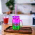 Chromatic Mason Jars for Beverage : 450ml Mason Jars with Colorful Straws and Metallic Lids - Ideal for Juices, Fizzy Drinks, and Mocktails. 