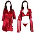 Silk Wear - Women 3 Piece Sexy Nighty Sleepwear Silk Satin night dress Lingerie Set With Robe and Short Gown Bridal for Ladies and Girls for Night Wear Bra BI-015. 