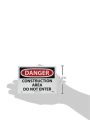 Sign Board, Legend "DANGER - CONSTRUCTION AREA DO NOT ENTER", 14" Length x 10" Height, Pressure Sensitive Vinyl, Red/Black on White. 