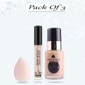 MISS ROSE Concealer , Purely Natural Foundation And Blender - 3 Pcs Set. 