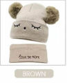 Baby Hat Scarf Set Eyes Embroidery Double pompom kid knitted Autumn Winter Neck Gaiter. 