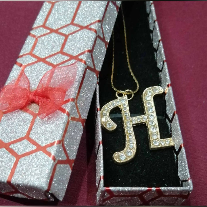 Golden Stainless "H" Alphabet Locket with Chain For Girls & Boys