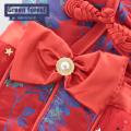 Pet Dress for Dogs Pet Wedding Couple Tang Dress Elegant Coil Buttons with Bow Tie Mesh Patchwork Cute Thickened Pet Dress Travel Dog Clothes. 