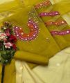 Organza apliq gotta hand work embroidery 3 pcs unstiched suit party wear special. 
