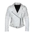White Brando Biker Leather Jacket For Women. 