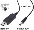 USB DC 5V To 12V Step-Up USB to Router Boost Module Converter Cable 5.5x2.1mm Male Connector for Routers. 