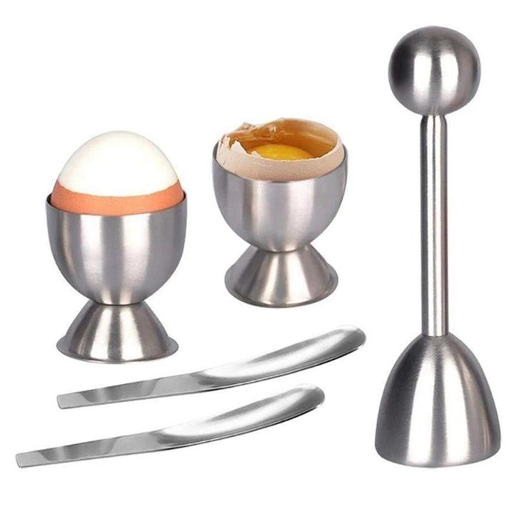 Stainless Steel Boiled Egg Opener Egg Spoon Holder Kitchen Gadgets