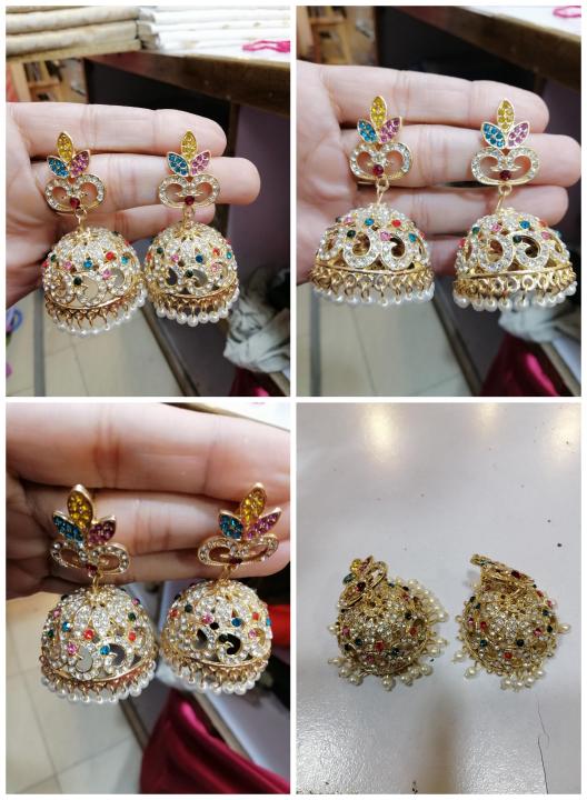 Indian earrings jhumka gold palated 1carat 100 % pure kundan
