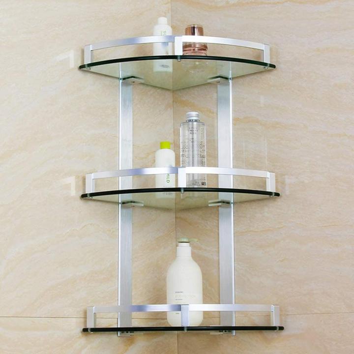 Bathroom Shelves Bathroom Shelf Corner Glass Shelf For Bathroom, Shower, Bedroom And Closets, Wall Mounted 8mm Thick Tempered Glass (Color : With Towel Rail, Size : 2-layers)