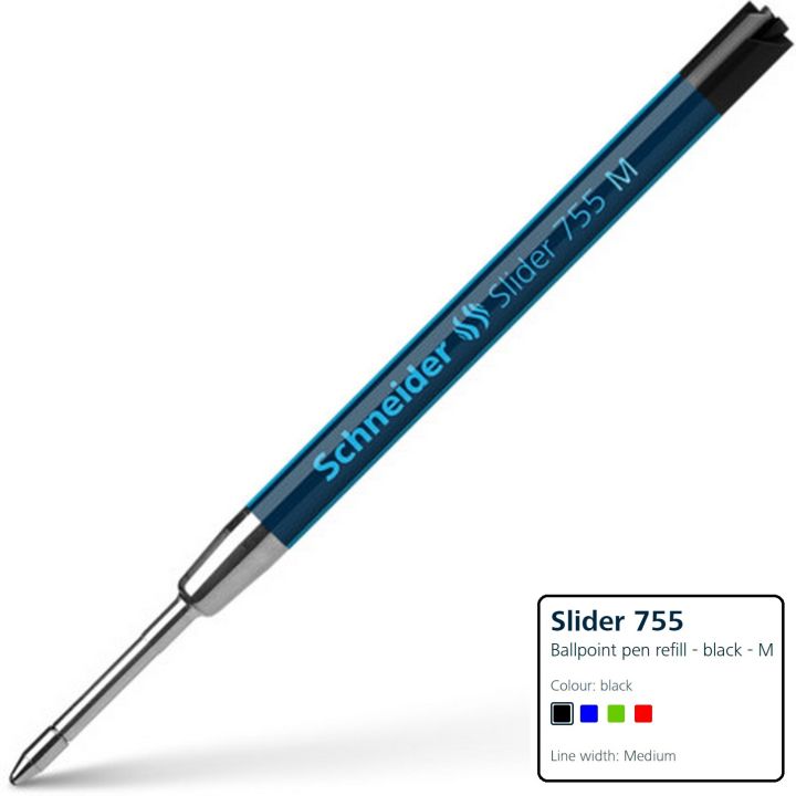 Schneider Slider 755 Refill - Compatible with Parker Jotter & G2 Parker Style Pens - Extraordinarily Smooth Ink - Waterproof & Smudge Proof- Fits in Schneider K20, K3, Haptify, Slider Rave, Epsilon and also in many others - Parker Jotter Refill